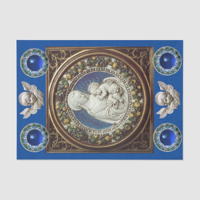 PAPIER MOUSSELINE MADONNA, NATIVITÉ ENFANT ET ANGELS COURONNE FLORAL (Recto)