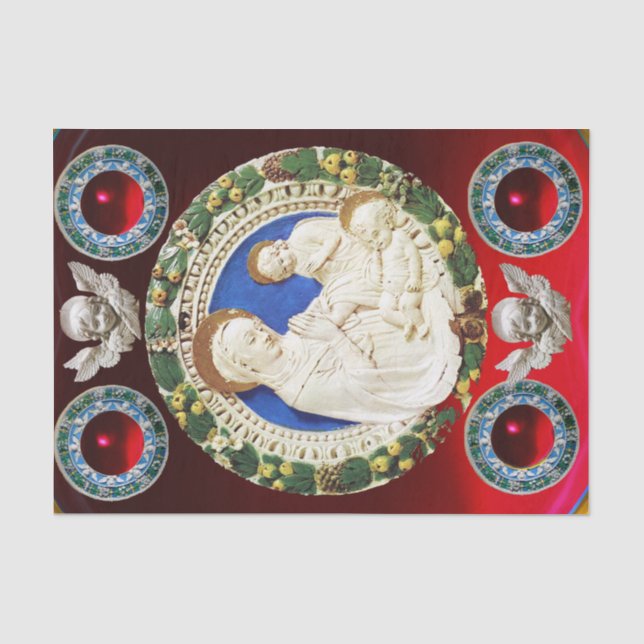 PAPIER MOUSSELINE MADONNA, NATIVITÉ ENFANT ET ANGELS FLORAL COURONNE (Recto)