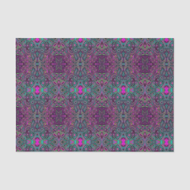 Papier Mousseline Magenta Abstrait et Motif Super Turquoise (Recto)