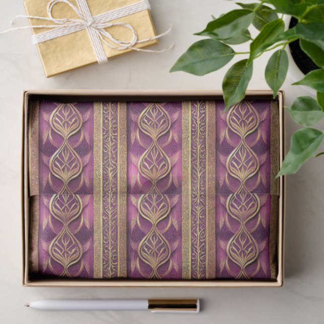 Papier Mousseline Magenta Gold Christmas Pattern#27 ID1009 (Cadeau)