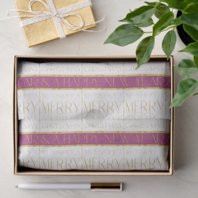 Papier Mousseline Magenta Gold Christmas Pattern#35 ID1009 (Cadeau)