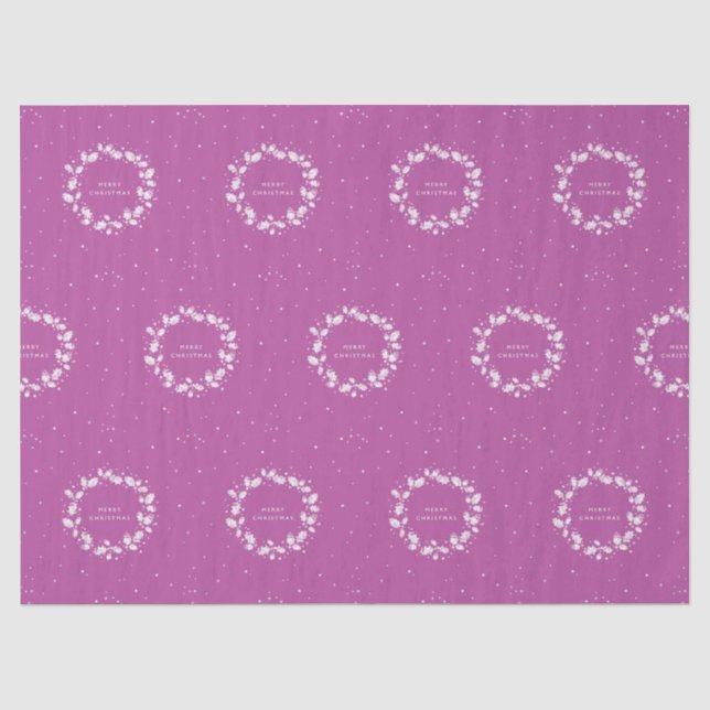 Papier Mousseline Magenta+White Merveille Noël Holly Wreath (Recto)