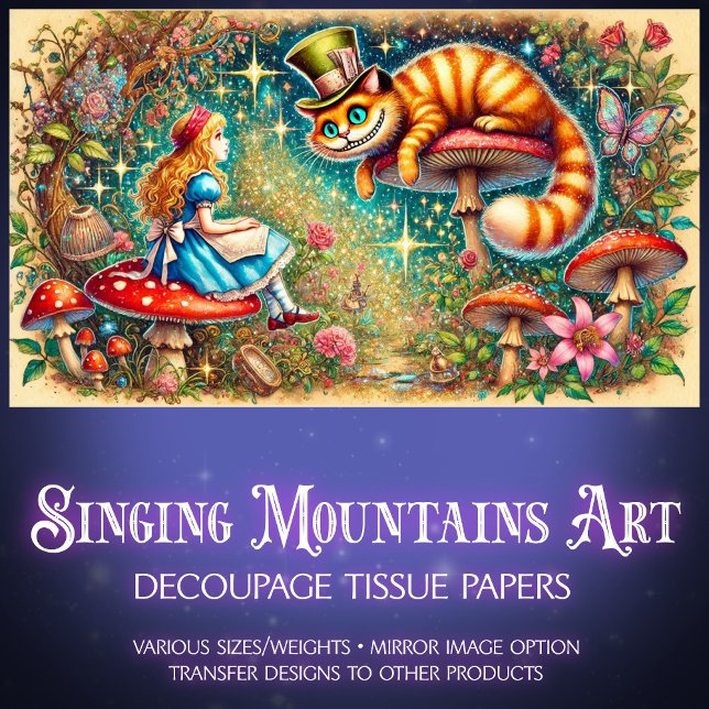 Papier Mousseline Magical Vintage Wonderland Alice Cat Scene (Créateur téléchargé)