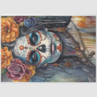 Magnifique aquarelle Sugar Skull Femme Découpage