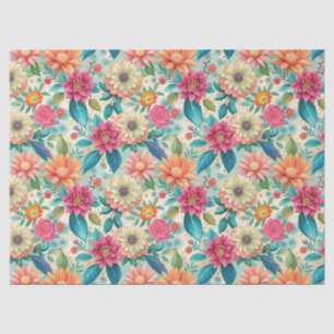 Papier Mousseline Magnifique motif de fleurs sauvages colorées Décou