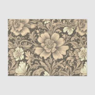 Papier Mousseline Magnifique motif floral sépia vintage