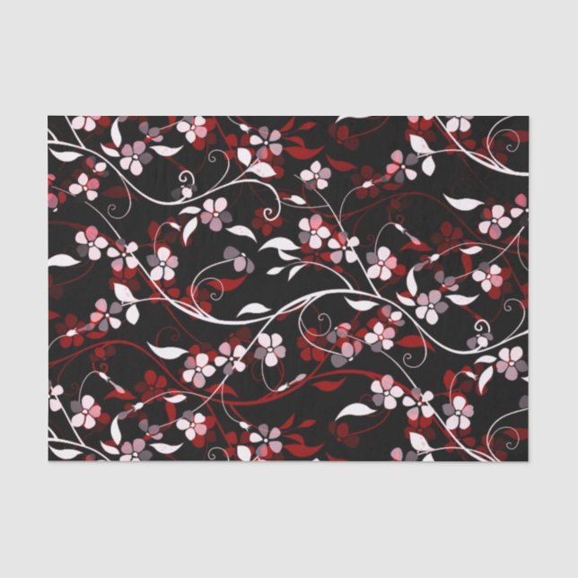 Papier Mousseline Magnifique vigne florale rouge, noir et blanc Impr (Recto)