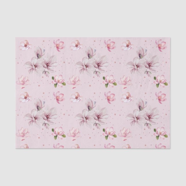 Papier Mousseline Magnolia Floral Aquarelle Rose Pâle Cadeau (Recto)