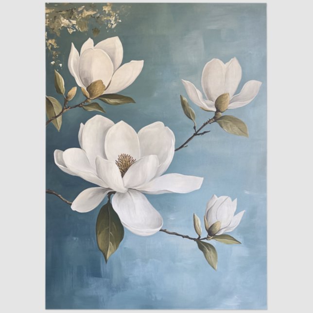 Papier Mousseline Magnolias blancs sur la bande de papier découpage  (Recto)