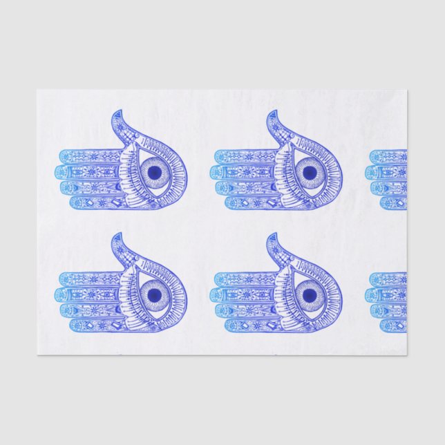 Papier Mousseline Main de Hamsa bleu / Défense des yeux mal / Main d (Recto)