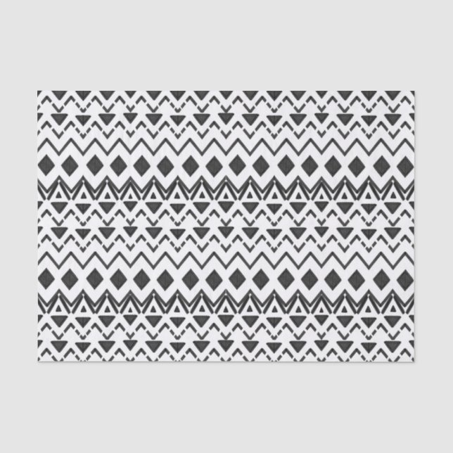 Papier Mousseline Main moderne noire et blanche dessinée Tribal Azte (Recto)