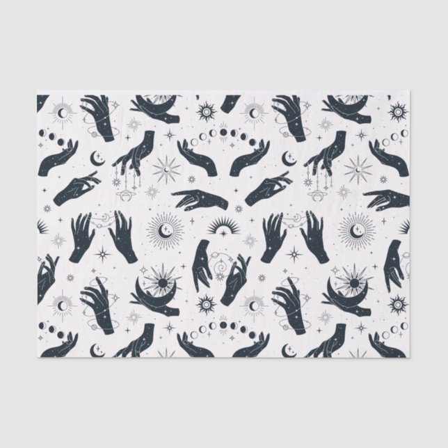 Papier Mousseline Main mystique de la Lune de Boho noir blanc (Recto)