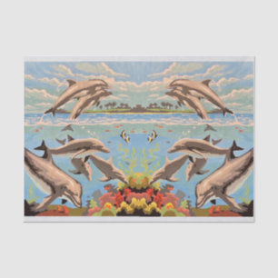 Papier Mousseline Main Painted by Number Dolphins
