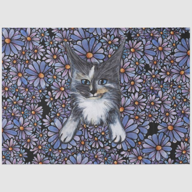 Papier Mousseline Maine Coon Dilute Calico Cat Purple Daisy (Recto)