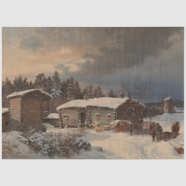Papier Mousseline Maison agricole Hame Finlande paysage d'hiver Déco (Recto)