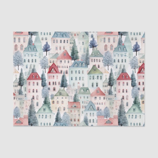 Papier Mousseline Maison de Noël Motif sans couture (Recto)