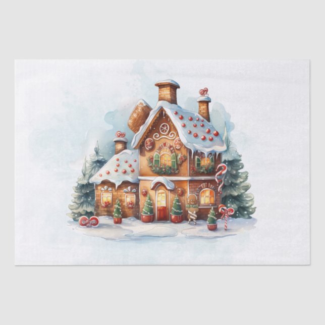 Papier Mousseline Maison de pain d'épices Noël Fêtes Papier Tissu (Recto)