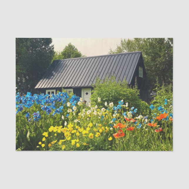 Papier Mousseline Maison Forêt mignonne et petite avec de grands Fle (Recto)