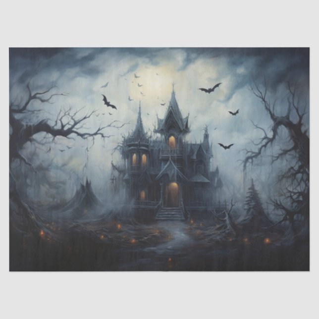 Papier Mousseline Maison hantée d'Halloween éffrayant pour découpage (Recto)