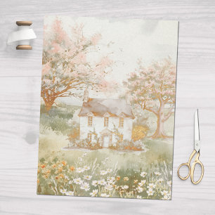 Papier Mousseline Maison Vintage dans l'Art Cottagecore de Prairie V