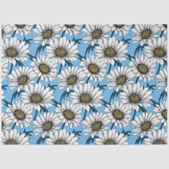 Papier Mousseline Maisonnettes, fleurs sauvages sur bleu (Recto)
