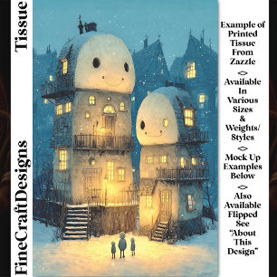 Papier Mousseline Maisons de Bonhommes de Neige Souriants Fantaisist