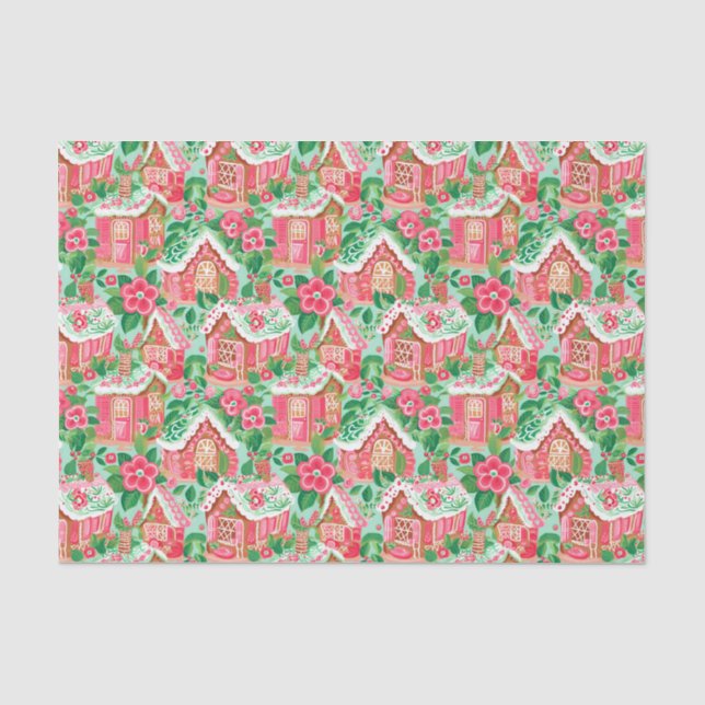 Papier Mousseline Maisons en pain d'épice de Noël rouge et vert Prep (Recto)