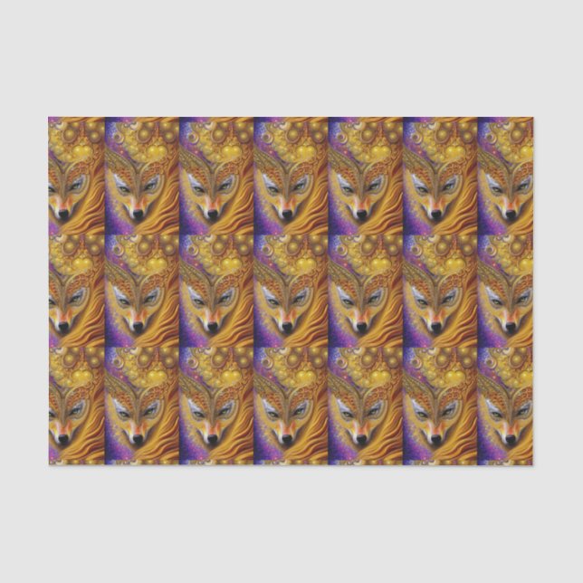 Papier Mousseline Majestic Golden She Wolf Imaginaire AI Art (Recto)