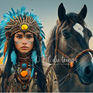Papier Mousseline  Majestic Horse And Young Native Woman