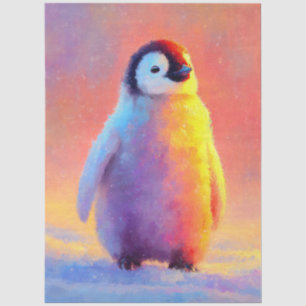 Papier Mousseline Manchot bébé dans la neige avec lueur arc-en-ciel