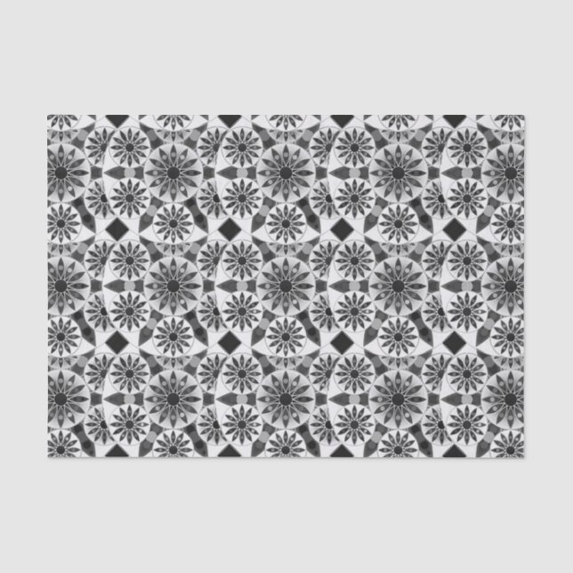 Papier Mousseline Mandala motif, noir, blanc et gris / gris (Recto)