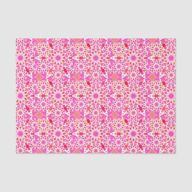 Papier Mousseline Mandala motif, tons rose et corail (Recto)