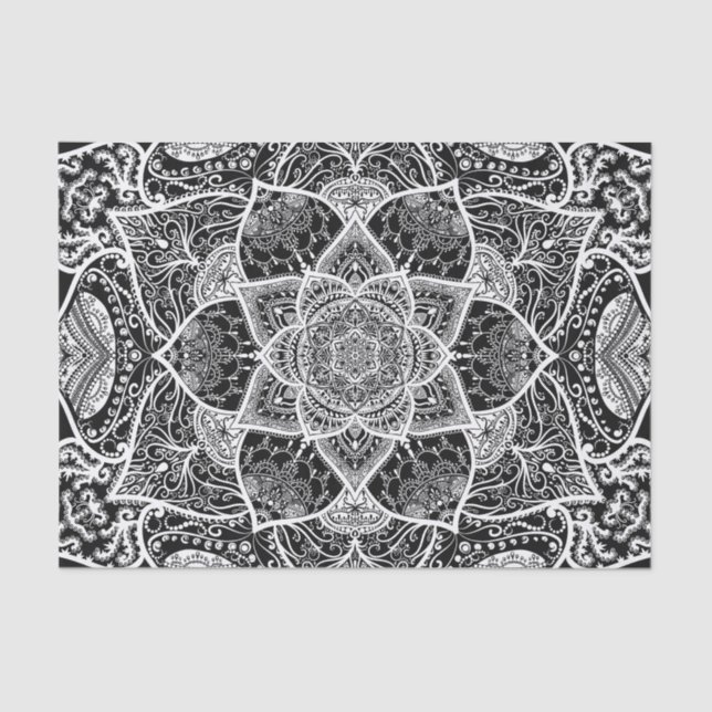 Papier Mousseline Mandala noir et blanc - Loergann dans Raven (Recto)