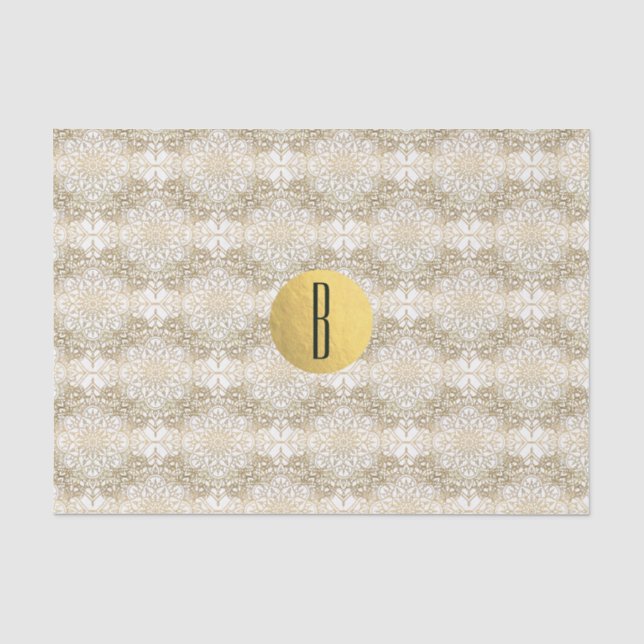 Papier Mousseline Mandala Or & Blanc Elegant Chic Monogramme Moderne (Recto)
