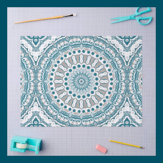 Papier Mousseline Mandala Turquoise côtier et sable inspirée de l'oc (Créateur téléchargé)