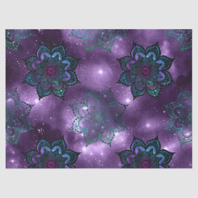Papier Mousseline Mandalas vert et violet sur le dédécoupage Ciel vi (Recto)