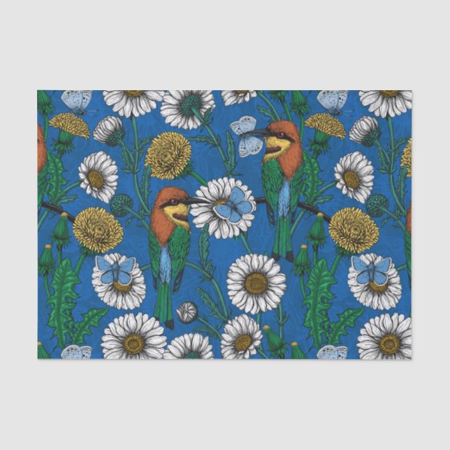 Papier Mousseline Mangeurs d'abeilles sur bleu (Recto)