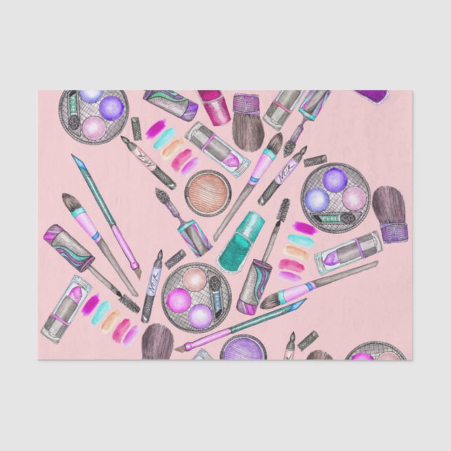 Papier Mousseline Maquillage peint à la main d'aquarelle de fille (Recto)