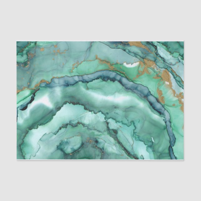 Papier Mousseline Marbre Abstrait vert et turquoise (Recto)