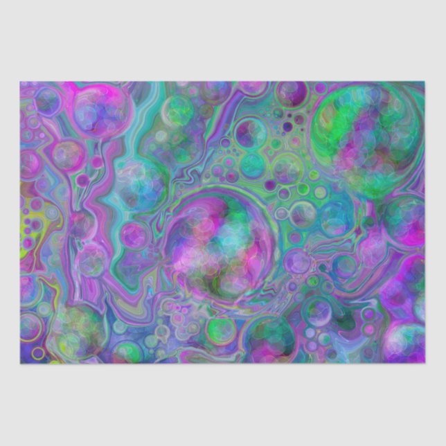 Papier Mousseline Marbre Bokeh violet, vert et bleu fluid Art Bokeh (Recto)
