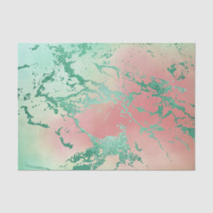 Papier Mousseline Marbre cool   Jolie Pastel Coral et Green Ombre