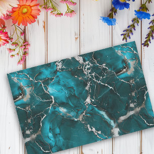 Papier Mousseline Marbre d'apparence métallique turquoise