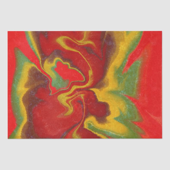 Papier Mousseline Marbre fluide Vague rouge vibrant perruques vertes (Recto)