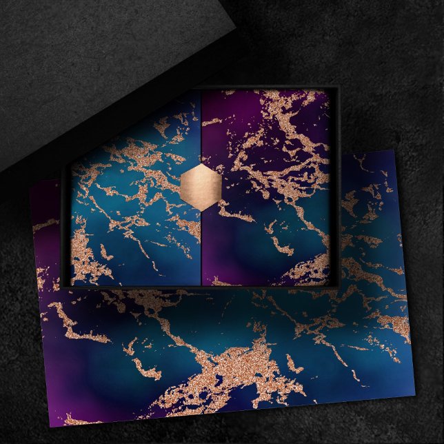 Papier Mousseline Marbre Luxe Moody | Violet foncé et or rose sarcel (Créateur téléchargé)