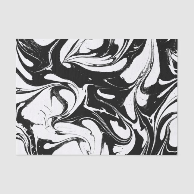 Papier Mousseline Marbre Tourbillonnant noir et blanc (Recto)