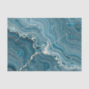 Papier Mousseline Marbre Veine d'Or Agate Bleue