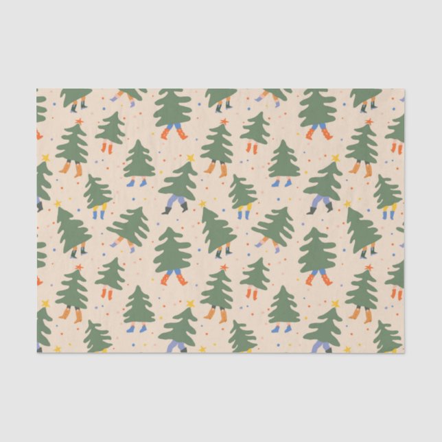 Papier Mousseline Marche Whimsical Motif des arbres de Noël (Recto)