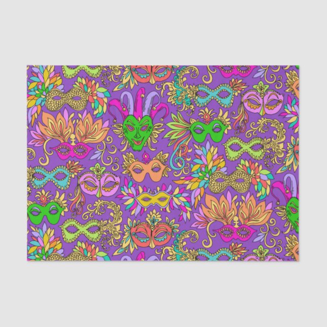 Papier Mousseline Mardi Gras Masquerade Masques Masques Vert violet  (Recto)