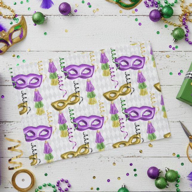 Papier Mousseline Mardi Gras Masques Vert Violet Or Jaune (Créateur téléchargé)