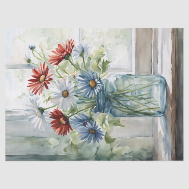 Papier Mousseline Marguerites patriotiques dans une aquarelle Mason  (Recto)
